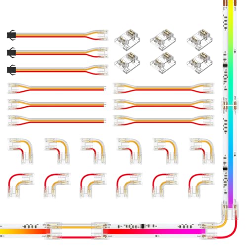 FCOB COB 3PIN SPI RGB 10mm Transparenter LED Steckverbindersatz L-förmige Verbinder（L/R）Einseitig/Beidseitig Verbinder mit Draht Platine zu Draht Verbinder mit SM-Buchse Platine zu Platine Verbinder von FCOB