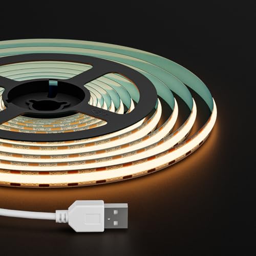 FCOB COB USB LED Streifen 1m 320LEDs/m Warmweiß 3000k FOB Dimmbares LED Band DC5V IP30 CRI90+ Flexible hohe Dichte für TV Hintergrundbeleuchtung Kleiderschrank Home DIY Dekoration(ohne Dimmer) von FCOB