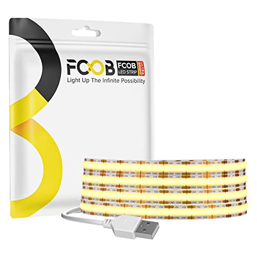 FCOB COB USB LED Streifen Licht Flexible Hohe Dichte Warmweiß 3000K 2M 320LEDs/M 9W/m DC5V 8mm Breite CRI90+ Dimmable LED Band Licht Uniform Helligkeit für Küche Home DIY Dekoration(ohne Dimmer) von FCOB