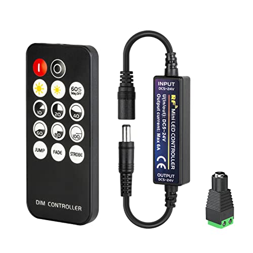 FCOB Mini RF Dimmer Controller 14 Tasten 3014 5630 5730 3528 LED Streifen DC5V/DC12V/DC24V Dimmer Schalter Helligkeitsmodus Effektmodus Drahtloser LED Dimmer Controller(Single Color) von FCOB