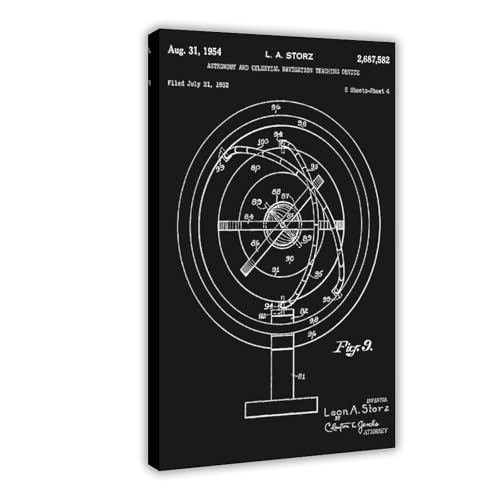 Astronomy_navigation_device_patent_art_black Posterdruck für Jugendzimmer, Jungenzimmer, Leinwand, Wandkunst, Leinwand, Gemälde, Druckrahmen, 30,5 x 45,7 cm von FCOJE