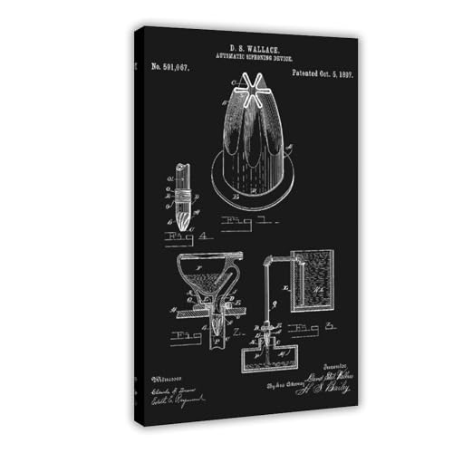 Automatic_siphoning_device_1897_patent_black Poster Wandkunst Leinwand Schlafzimmer Dekor Büro Zimmer Küche Dekor Geschenkrahmen 40,6 x 61 cm von FCOJE
