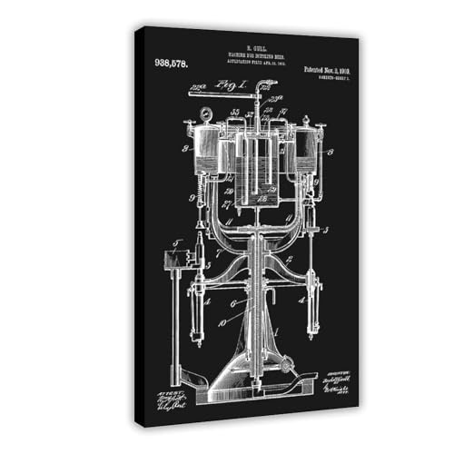 Beer_bottling_machine_patent_art_black Poster Wandkunst Leinwand Schlafzimmer Dekor Büro Zimmer Küche Dekor Geschenkrahmen 61 x 91,4 cm Beer_bottling_machine_patent_art_black Poster Wandkunst Leinwand Schlafzimmer Dekor Büro Zimmer Küche Dekor Geschenkrahmen 61 x 91,4 cm von FCOJE
