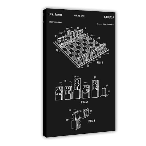 Chess_word_game_1980_patent_black Poster Wandkunst Leinwand Schlafzimmer Dekor Büro Zimmer Küche Dekor Geschenkrahmen 30,5 x 45,7 cm Chess_word_game_1980_patent_black Poster Wandkunst Leinwand Schlafzimmer Dekor Büro Zimmer Küche Dekor Geschenkrahmen 30,5 x 45,7 cm von FCOJE