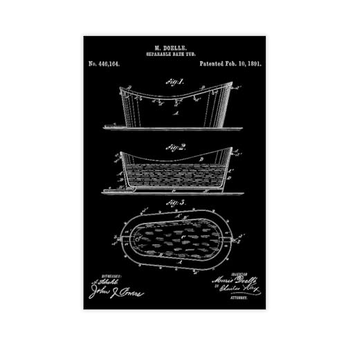 FCOJE Bathtub_1891_vintage_patent_art_black Poster Wandkunst Leinwand Schlafzimmer Dekor Büro Zimmer Küche Dekor Geschenk ungerahmt 30,5 x 45,7 cm FCOJE Bathtub_1891_vintage_patent_art_black Poster Wandkunst Leinwand Schlafzimmer Dekor Büro Zimmer Küche Dekor Geschenk ungerahmt 30,5 x 45,7 cm von FCOJE