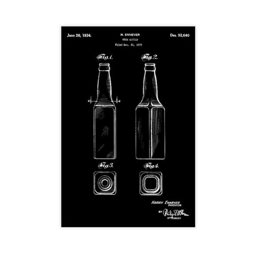 FCOJE Beer_bottle_1934_vintage_patent_black Poster Wandkunst Leinwand Schlafzimmer Dekor Büro Zimmer Küche Dekor Geschenk Unframe 61 x 91,4 cm von FCOJE