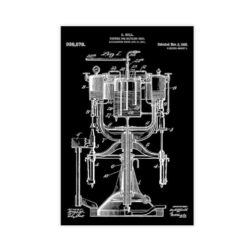 FCOJE Beer_bottling_machine_patent_art_black Poster Wandkunst Leinwand Schlafzimmer Dekor Büro Zimmer Küche Dekor Geschenk Unframe 40,6 x 61 cm von FCOJE