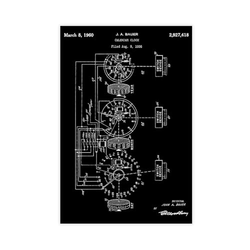 FCOJE Calendar_clock_1960_vintage_patent_black Poster Wandkunst Leinwand Schlafzimmer Dekor Büro Zimmer Küche Dekor Geschenk Unframe 40,6 x 61 cm FCOJE Calendar_clock_1960_vintage_patent_black Poster Wandkunst Leinwand Schlafzimmer Dekor Büro Zimmer Küche Dekor Geschenk Unframe 40,6 x 61 cm von FCOJE