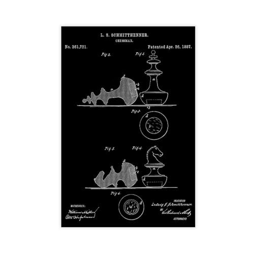 FCOJE Chessman_1887_vintage_patent_art_black Poster Wandkunst Leinwand Schlafzimmer Dekor Büro Zimmer Küche Dekor Geschenk Unframe 61 x 91,4 cm FCOJE Chessman_1887_vintage_patent_art_black Poster Wandkunst Leinwand Schlafzimmer Dekor Büro Zimmer Küche Dekor Geschenk Unframe 61 x 91,4 cm von FCOJE