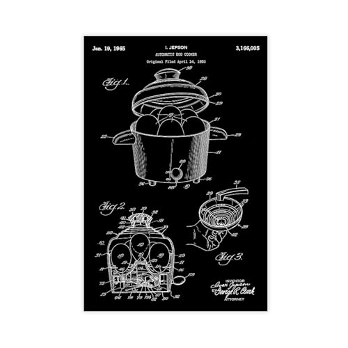 FCOJE Egg_cooker_vintage_patent_art_black Leinwandposter, Wandkunst, Schlafzimmer, Büro, Raumdekoration, Geschenk, ungerahmt, 50,8 x 76,2 cm von FCOJE