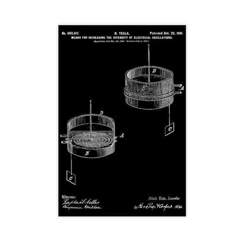 FCOJE Electrical_Oscillation_Nikola_Tesla_Art_black Poster Schlafzimmer Leinwand Dekor Sport Landschaft Büro Zimmer Dekor Geschenk Unframe 50,8 x 76,2 cm von FCOJE