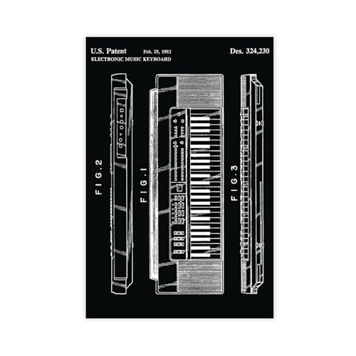 FCOJE Electronic_Music_Keyboard_1992_Patent_Black Poster Wandkunst Leinwand Schlafzimmer Dekor Büro Zimmer Küche Dekor Geschenk Unframe 50,8 x 76,2 cm von FCOJE