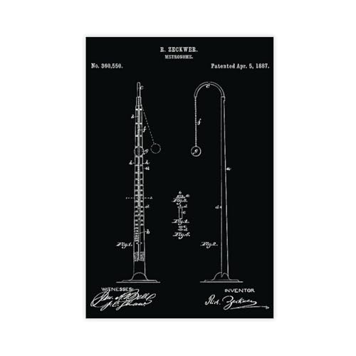 FCOJE Metronome_1887_Vintage_Patent_Art_black Poster Schlafzimmer Leinwand Dekor Sport Landschaft Büro Zimmer Dekor Geschenk Unframe 61 x 91,4 cm von FCOJE