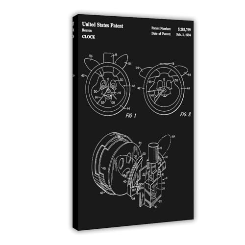 Poster mit Kinderuhr_patent_poster_blueprint_black Poster Schlafzimmer Leinwand Dekor Sportlandschaft Büro Zimmer Dekor Geschenkrahmen 40,6 x 61 cm von FCOJE