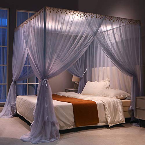 FCOVEDRY Elegantes, luxuriöses Moskitonetz mit 4 Eckpfosten für das Bett von Erwachsenen, Teenagern, Mädchen und Jungen; Betthimmel für Einzel-/Doppel-/Queensize-/Kingsize-Betten (Grau-Blau von FCOVEDRY