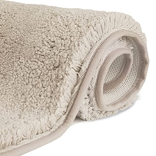 FCSDETAIL rutschfeste, Hochflor Badteppiche 80X150 cm, Maschinenwaschbare Badematte, Badvorleger mit Wasserabsorbierenden, Weichen Mikrofasern für Badewanne, Dusche und Badezimmer (Beige) von FCSDETAIL