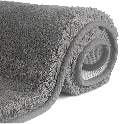 FCSDETAIL rutschfeste, Hochflor Badteppiche 80X150 cm, Maschinenwaschbare Badematte, Badvorleger mit Wasserabsorbierenden, Weichen Mikrofasern für Badewanne, Dusche und Badezimmer (Grau) von FCSDETAIL