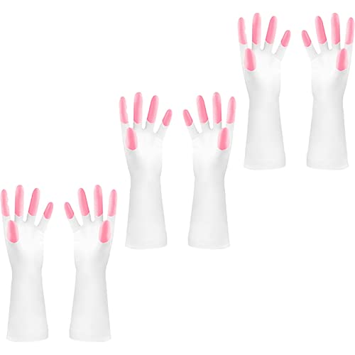 FCSHFC 3 Paare Lange Manschette Putzhandschuhe, Haushaltshandschuhe Wiederverwendbar Küche Gummihandschuhe Rutschfest Reinigungshandschuhe (Color : Pink, Size : A) von FCSHFC