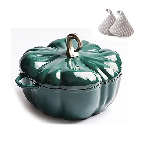 FCSHFC Emailliert Gusseisen Topf Schmortopf Mit Deckel Kürbis Suppentopf Dutch Oven Auflaufform Bräter Induktion Backofengeeignet (Color : GrüN) von FCSHFC