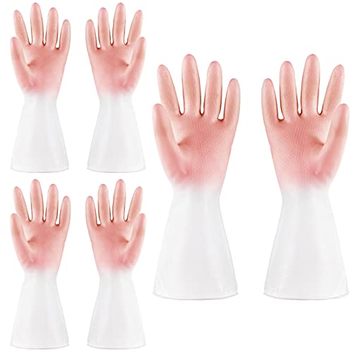 FCSHFC Wiederverwendbar Putzhandschuhe 3 Paare Gummihandschuhe Wasserdicht Rutschfest Dauerhaft Haushaltshandschuhe for Küche (Color : Pink, Size : M) von FCSHFC