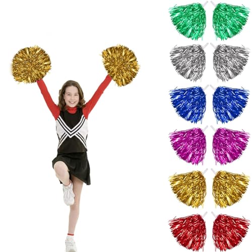 FCSNJH 12 Stück Cheerleader Pompons, Pompons, Pompons Cheerleader, Cheerleader, Pom Pom, Pompoms Cheerleading, Pompom, Ponpons, Pompons Rot, Pompom Maker, Pompom Maker Set, Pompons Weiß von FCSNJH