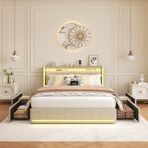 FCSQIU Bett mit Stauraum,Polsterbett 160 x 200 cm mit 4 Schubladen,Polsterbett mit LED-Beleuchtung,Funktionsbett Doppelbett epolstertes Bett mit Lattenrost FCSQIU Bett mit Stauraum,Polsterbett 160 x 200 cm mit 4 Schubladen,Polsterbett mit LED-Beleuchtung,Funktionsbett Doppelbett epolstertes Bett mit Lattenrost von FCSQIU