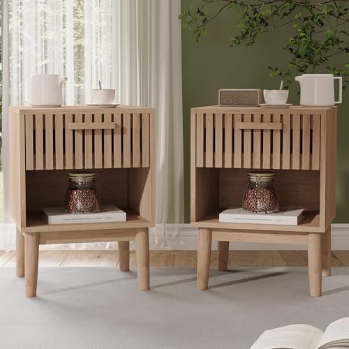 FCSQIU Nachttisch 2er Set,Beistelltisch mit Schublade,Modern Nachtschrank kleines Bedside Table mit Beine Breit Nachtkästchen,Boho Nachtkommode Schubladenkommode von FCSQIU