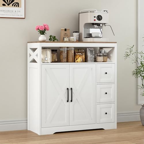 FCSQIU Schrank mit Schubladen,Stauraum Schublade Regale Kommode Schrank,Modernes Sideboard,Sideboard Kommode mit 3 Schubladen und 2 Türen Buffetschrank Geschirrschrank von FCSQIU