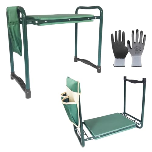 FCVEIDO Verbesserte Garten-Kniebank und Sitz, 2-in-1-Gartenhocker mit 27,9 cm breiten weichen Knieschonern, tragbare Gartenbank mit 2 Werkzeugtaschen, 1 Paar Handschuhe, Gartengeschenke für Damen von FCVEIDO