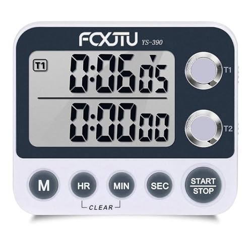FCXJTU Digitaler Dual-Küchen-Timer, Dual-Count-Up/Down-Timer, Koch-Timer, Stoppuhr, großes Display, Einstellbarer Lautstärkeregler und Blinklicht mit magnetischer Rückseite, Ständer von FCXJTU
