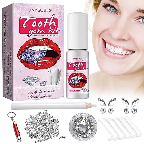 Zahnschmuck Set Mit Kleber - Tooth Gem Kit Für Zähne Mit Weiße Strasssteine Und Pferdeaugen-Diamanten - Zahnstein Schmuck Zahn Steinchen von FCXQG
