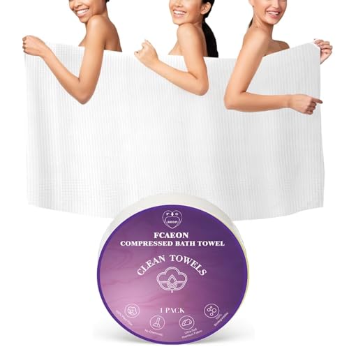 FCaeon Komprimierte Handtücher Tabletten Groß, Einweg-Badetücher für Reisen, 140cm x 70cm Reise-Badetuch für Körper für Hotel Camping Wandern im Freien Sport Strand Schwimmen Urlaub[1 Pack Violett] von FCaeon