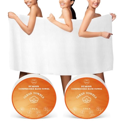 FCaeon Komprimierte Handtücher Tabletten Groß, Einweg-Badetücher für Reisen, 140cm x 70cm Reise-Badetuch für Körper für Hotel Camping Wandern im Freien Sport Strand Schwimmen Urlaub[2 Pack Orange] von FCaeon
