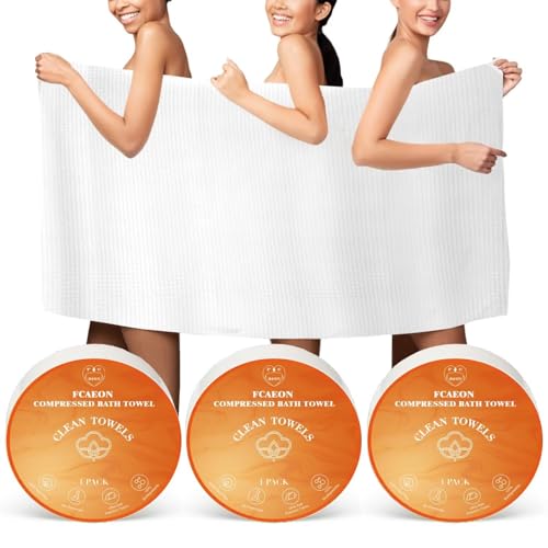 FCaeon Komprimierte Handtücher Tabletten Groß, Einweg-Badetücher für Reisen, 140cm x 70cm Reise-Badetuch für Körper für Hotel Camping Wandern im Freien Sport Strand Schwimmen Urlaub[3 Pack Orange] von FCaeon