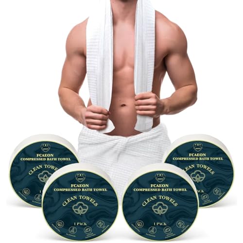 FCaeon Komprimierte Handtücher Tabletten Groß, Einweg-Badetücher für Reisen, 140cm x 70cm Reise-Badetuch für Körper für Hotel Camping Wandern im Freien Sport Strand Schwimmen Urlaub[4 Pack Blau] von FCaeon