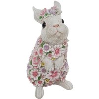 Dekofigur Hase mit Blumen 25 x 13 x 16 cm weiß rosa lila Skulptur von FD