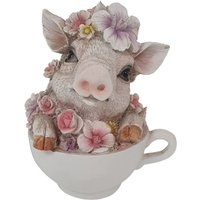 Dekofigur Schwein mit Blumen in Tasse 15 x 12,5 x 10,5 cm weiß rosa Skulptur Dekofigur Schwein mit Blumen in Tasse 15 x 12,5 x 10,5 cm weiß rosa Skulptur von FD