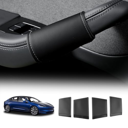 FDAIUN für Tesla model Y Juniper 2025 Model 3 highland 2024 Alcantarn Auto Haltegriff Abdeckung Auto Türgriff Abdeckung Türzuziehgriff Innenraum Zubehör (Leder) von FDAIUN