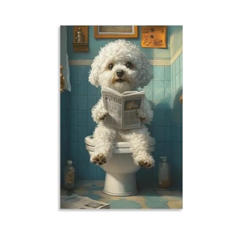 FDBEKPJY Bichon Frisé Auf Der Toilette Und Liest Zeitung Leinwand-Poster, Dekor-Gemälde für Wohnzimmer, Schlafzimmer, Dekoration, 40 x 60 cm FDBEKPJY Bichon Frisé Auf Der Toilette Und Liest Zeitung Leinwand-Poster, Dekor-Gemälde für Wohnzimmer, Schlafzimmer, Dekoration, 40 x 60 cm von FDBEKPJY