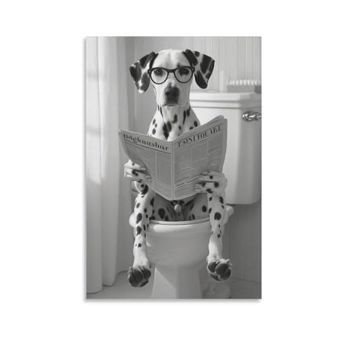 FDBEKPJY Dalmatiner Auf Der Toilette, Badezimmer-Poster (1) Leinwandposter Schlafzimmer Dekor Landschaft Büro Zimmer Dekor Geschenk 30 x 45 cm von FDBEKPJY