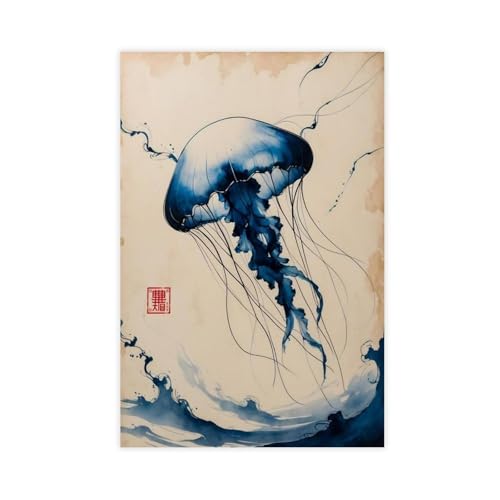 FDBEKPJY Japanisches Sumi-e-Qualle-Kunstposter auf Leinwand, Poster, Schlafzimmer-Dekor, Druck, Bild, Gemälde, 50 x 75 cm FDBEKPJY Japanisches Sumi-e-Qualle-Kunstposter auf Leinwand, Poster, Schlafzimmer-Dekor, Druck, Bild, Gemälde, 50 x 75 cm von FDBEKPJY