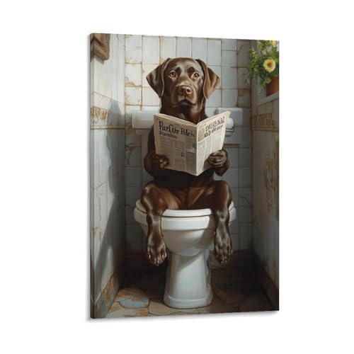 FDBEKPJY Leinwand-Poster, Motiv: Labrador Sitzt Auf Der Toilette Und Liest Zeitung(5) Für Wohnzimmer, Schlafzimmer, Dekoration, 20 x 30 cm von FDBEKPJY