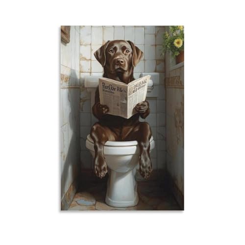 FDBEKPJY Leinwand-Poster, Motiv: Labrador Sitzt Auf Der Toilette Und Liest Zeitung(5) Für Wohnzimmer, Schlafzimmer, Dekoration, 30 x 45 cm von FDBEKPJY