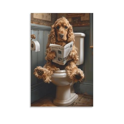 FDBEKPJY Leinwandposter Cocker Spaniel Auf Der Toilette (2), Schlafzimmerdekoration, Landschaft, Büro, Raumdekoration, Geschenk, 20 x 30 cm von FDBEKPJY