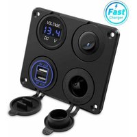 Zigarettenanzünderbuchse, Dual-USB-Anschluss 4,2 A, DC 12 V-Steckdose, Schalter und LED-Anzeige, Voltmeter, wasserdichte Autoladegerät-Steckdose für von FDC