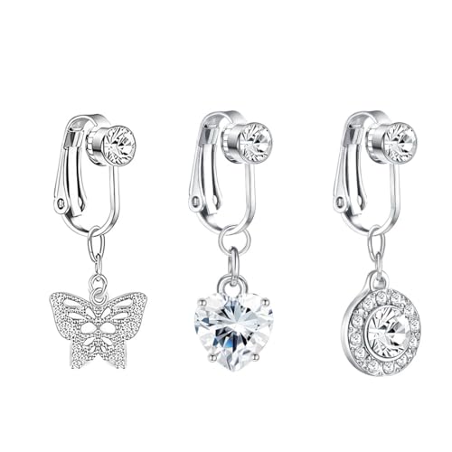 FDCGAS fake bauchnabelpiercing - 3pcs Fake Bauchnabelpiercing für Damen,fake piercing, Frauen Bauchnabelpiercing Silber Bauchnabelpiercing Schmetterling Herz Mond Clip On Bauchnabelpiercing von FDCGAS