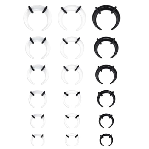 FDCGAS septum piercing - 18 pcs14G-4G Acryl Pincher Tapers Septum Ring C Form Buffalo Stretcher Expander mit schwarzen O-Ringen zum Dehnen von durchstochenem Nasenohrknorpel-3 Farben von FDCGAS