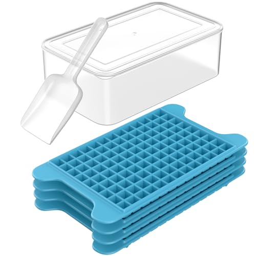 Mini-Eiswürfelform für Gefrierschrank: FDDBI kleine Eiswürfelformen für Gefrierschrank mit Mülleimer – 117 × 4 Stück, leicht zu lösen, Nugget-Eiswürfelform mit Eisbehälter von FDDBI