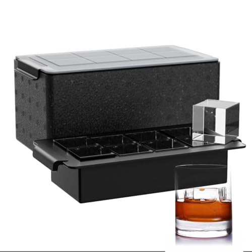 Transparente Eiswürfelform für Whiskey: FDDBI 5,1 cm klare Eiswürfelbereiter – große Eiswürfelform aus Silikon – quadratische Eiswürfelform für altmodischen Bourbon-Whisky von FDDBI