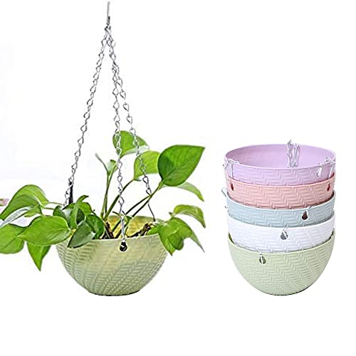 FDDD 5 Stück Selbstbewässerung Blumenampeln, Blumenampel Strick Halterung, Kunststoff Hängekorb Hängende Hängetöpfe, Hängepflanztopf Rattan, mit Kettenhaken für Garten, Balkon, Fensterbank (5 Farben) von FDDD